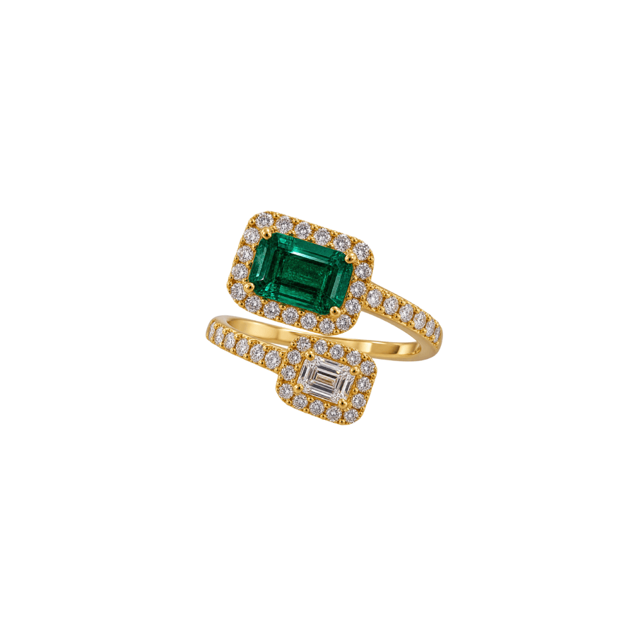 18K Bypass Emerald Diamond Halo Ring - ERRTJ00125