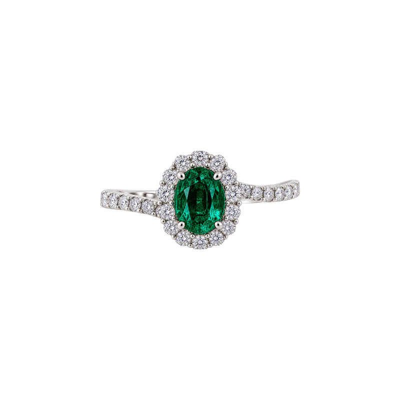 18K Emerald Diamond Halo Ring-18K Emerald Diamond Halo Ring - ERRTJ00166