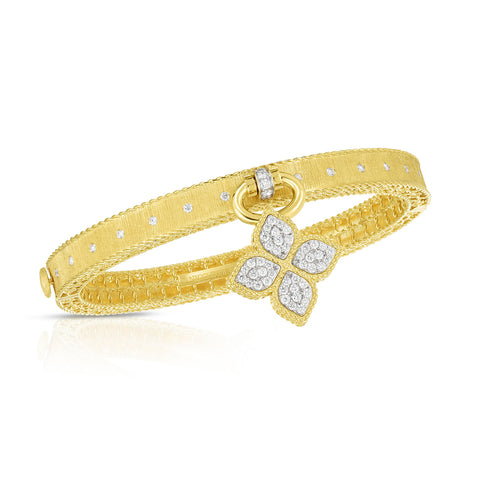 Roberto Coin Venetian Princess Dangling Flower Charm Diamond Bangle-Roberto Coin Venetian Princess Dangling Flower Charm Diamond Bangle