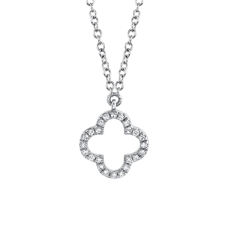 Shy Creation Diamond Clover Necklace 0.08 CT-Shy Creation Diamond Clover Necklace in 14 karat white gold with diamonds totaling 0.08 carats.