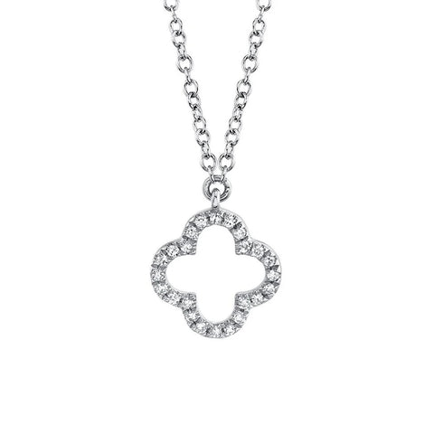 Shy Creation Diamond Clover Necklace 0.08 CT-Shy Creation Diamond Clover Necklace in 14 karat white gold with diamonds totaling 0.08 carats.