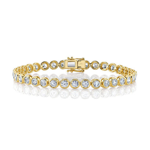 Shy Creation Diamond Bezel Tennis Bracelet 7.00 CT-Shy Creation Diamond Bezel Tennis Bracelet in 14 karat yellow gold with diamonds totaling 7.00 carats.
