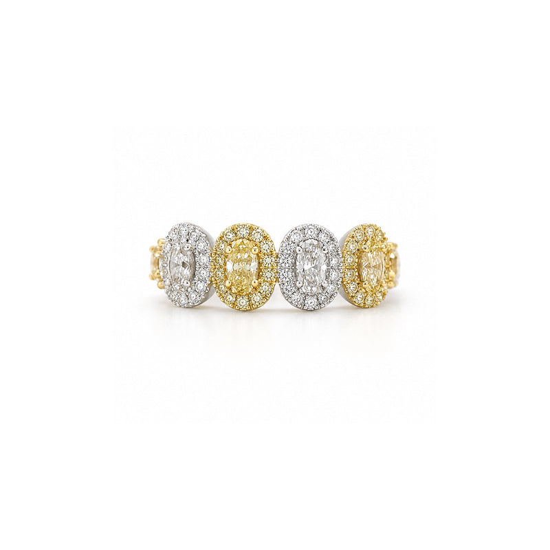Alternating Fancy Yellow & White Oval Diamond Halo Band-Alternating Fancy Yellow & White Oval Diamond Halo Band