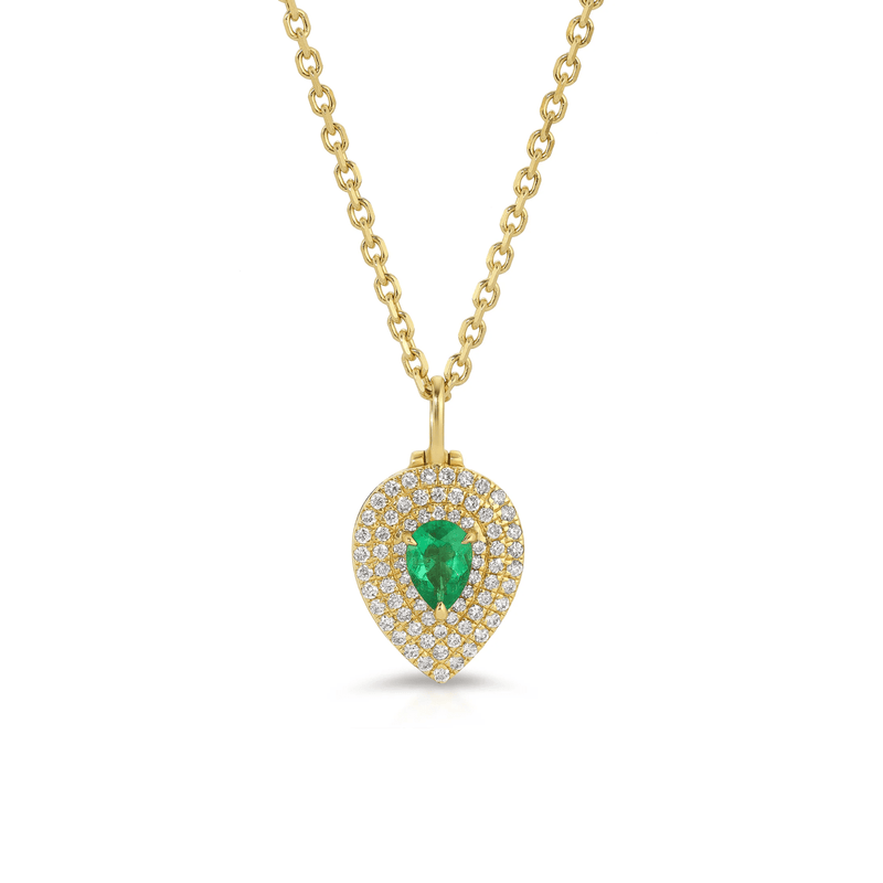 Anita Ko Pear-shaped Diamond Lou Lou Locket with Pear-shaped Emerald-Anita Ko Pear - shaped Diamond Lou Lou Locket with Pear - shaped Emerald - AKNPELOCK - YG