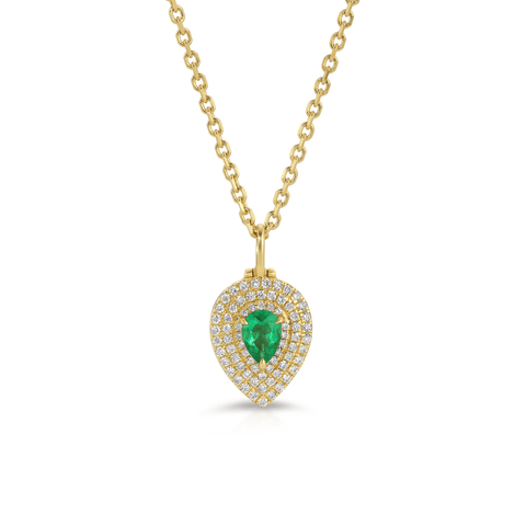Anita Ko Pear-shaped Diamond Lou Lou Locket with Pear-shaped Emerald-Anita Ko Pear - shaped Diamond Lou Lou Locket with Pear - shaped Emerald - AKNPELOCK - YG