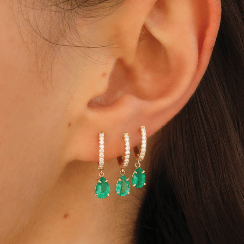 Anita Ko Single Emerald Diamond Huggie Earring-Anita Ko Single Emerald Diamond Huggie Earring - AK1HD - EM - YG