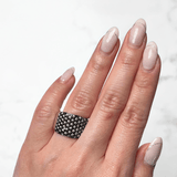 Bez Ambar Black and White Twinkle Wide Diamond Ring-Bez Ambar Black and White Twinkle Wide Diamond Ring - LPB11TB