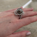 Black South Sea Pearl Diamond Ring-Black South Sea Pearl Diamond Ring - PREUR00091