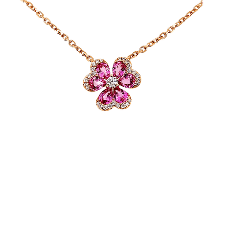 Clover Pink Sapphire Diamond Necklace-Clover Pink Sapphire Diamond Necklace - SNTIJ00588