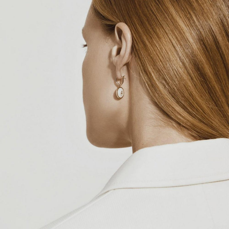 De Beers Lotus by De Beers Sleepers Earrings-De Beers Enchanted Lotus Sleepers Earrings - E102152 - De Beers Enchanted Lotus Sleepers Earrings in 18 karat rose gold with white mother-of-pearl and diamonds totaling 0.50 carat.