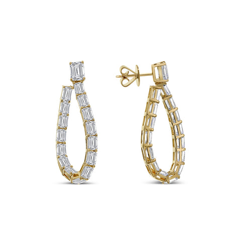 Emerald-Cut Diamond Hoop Earrings-Diamond Earrings - DEODE05835