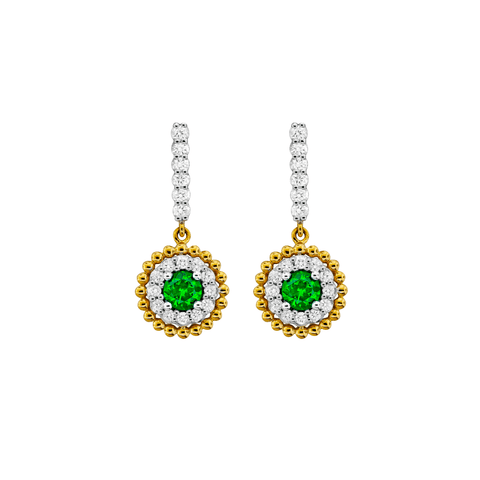 Diamond Emerald Drop Earrings-Diamond Emerald Drop Earrings EESPK00125