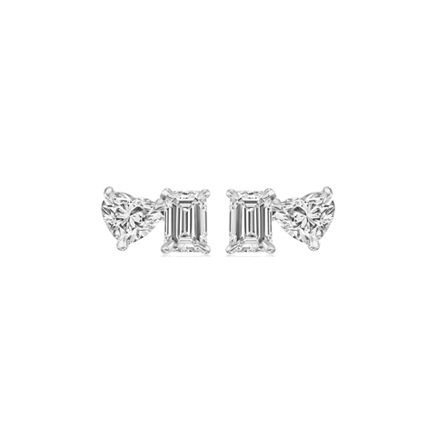 Emerald and Heart-shaped Diamond Earring Studs-Emerald and Heart - shaped Diamond Earring Studs - DENKA04676