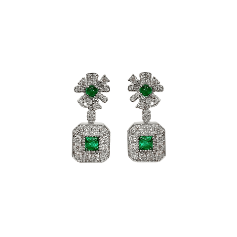 Emerald Diamond Earrings-Emerald Diamond Earrings - EREME028012