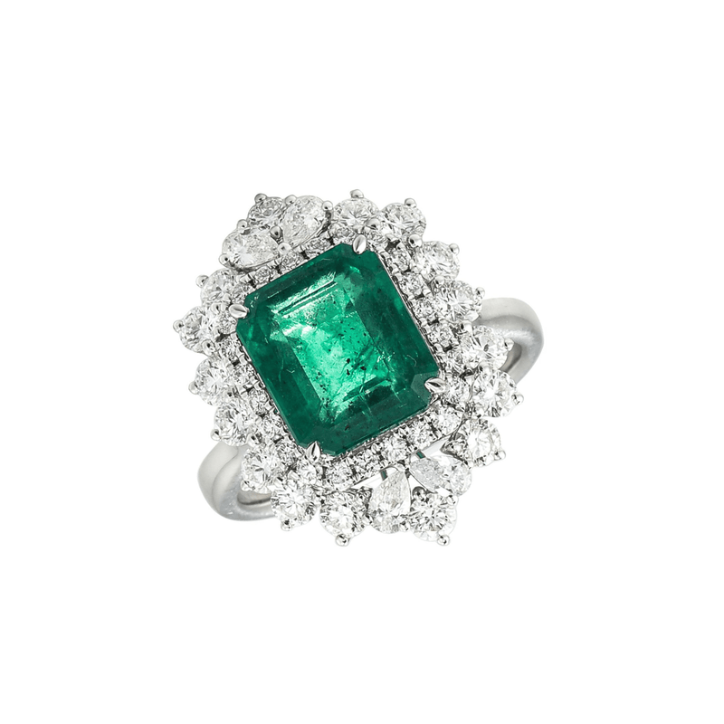 Emerald Diamond Ring-Emerald Diamond Ring - ERNEL00372