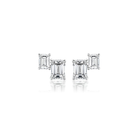 Emerald-shaped Diamond Stud Earrings-Emerald - shaped Diamond Stud Earrings - 63935