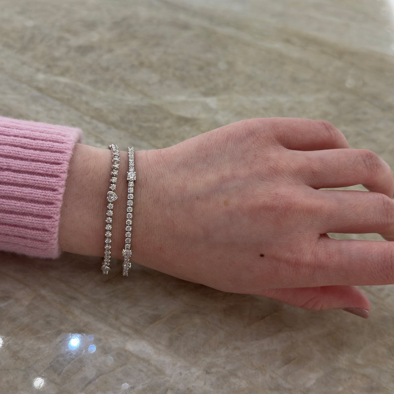 Five Diamond Heart Station Line Bracelet-Five Diamond Heart Station Line Bracelet - DBDRA01919