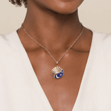 Gabriel & Co. 14K White and Yellow Gold Diamond and Diamond Cut Medallion with Chrome Blue Enamel-Gabriel & Co. 14K White and Yellow Gold Diamond and Diamond Cut Medallion with Chrome Blue Enamel PT7654ELM45JJ