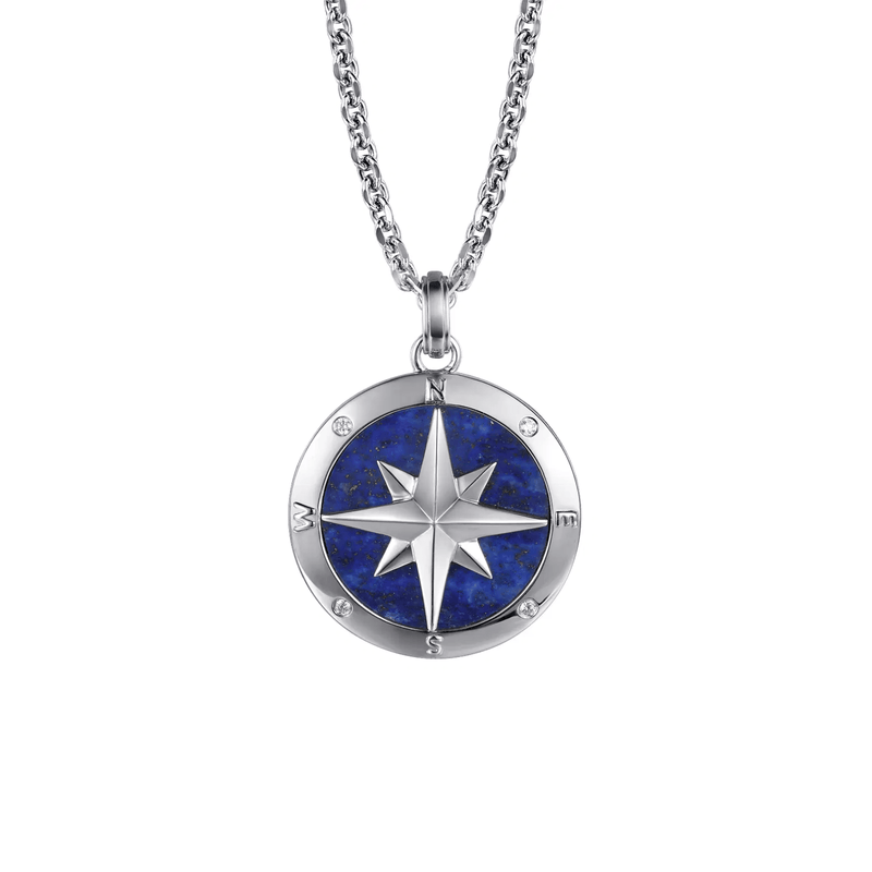 Gabriel & Co. 22 Inch 925 Sterling Silver Diamond and Lapis Compass Pendant Necklace-Gabriel & Co. 22 Inch 925 Sterling Silver Diamond and Lapis Compass Pendant Necklace NKM2138-22SV5LP