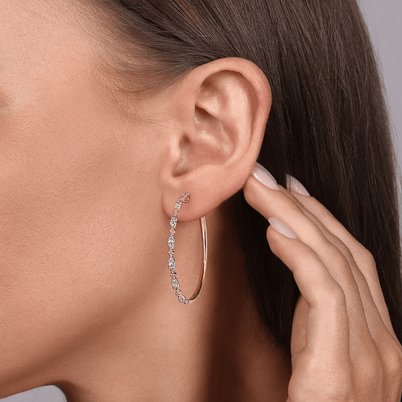 Gabriel & Co. 40mm Diamond Station Intricate Hoop Earrings-Gabriel & Co. 40mm Diamond Station Intricate Hoop Earrings - EG14721Y45JJ