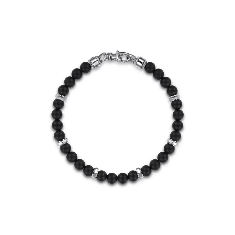 Gabriel & Co. 925 Sterling Silver and 6mm Black Titanium Bead Men's Bracelet-Gabriel & Co. 925 Sterling Silver and 6mm Black Titanium Bead Men's Bracelet TBM2194TISVJJJ