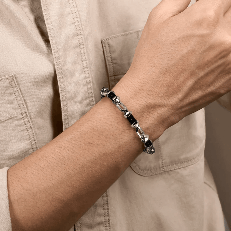 Gabriel & Co. 925 Sterling Silver Onyx Cylinder Beaded Mens Bracelet-Gabriel & Co. 925 Sterling Silver Onyx Cylinder Beaded Mens Bracelet TBM2169SVJOX