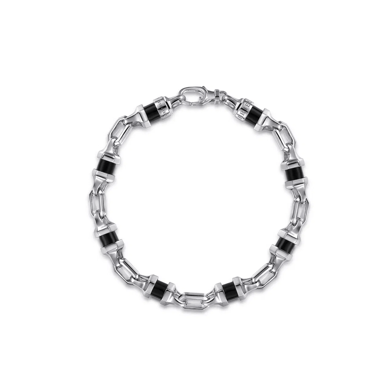 Gabriel & Co. 925 Sterling Silver Onyx Cylinder Beaded Mens Bracelet-Gabriel & Co. 925 Sterling Silver Onyx Cylinder Beaded Mens Bracelet TBM2169SVJOX