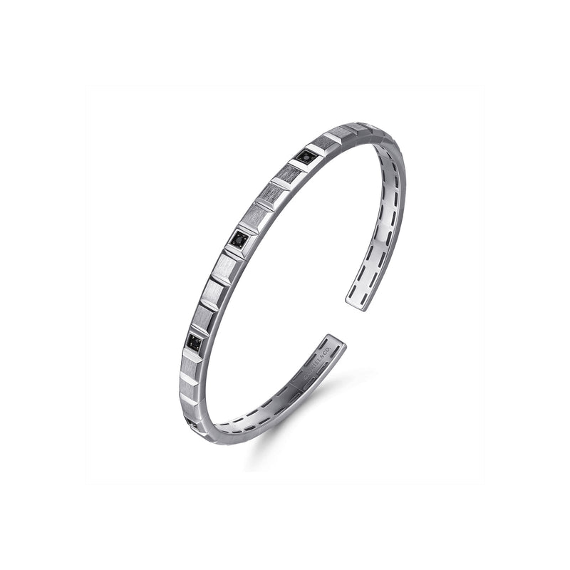 Gabriel & Co. Black Spinel Open Cuff Angular Cuts Square Bangle-Gabriel & Co. Black Spinel Open Cuff Angular Cuts Square Bangle - BGM2179-72SVJBS