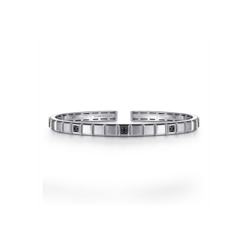 Gabriel & Co. Black Spinel Open Cuff Angular Cuts Square Bangle-Gabriel & Co. Black Spinel Open Cuff Angular Cuts Square Bangle - BGM2179-72SVJBS