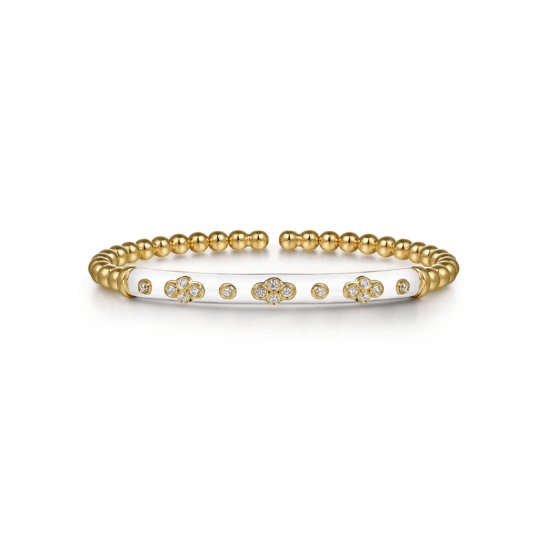 Gabriel & Co. Bujukan Beads and Diamond Split Bangle Bracelet with White Enamel with Lock-Gabriel & Co. Bujukan Beads and Diamond Split Bangle Bracelet with White Enamel BG5054E9Y45JJ