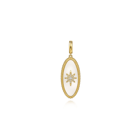 Gabriel & Co. Diamond and White Mother of Pearl Bujukan Oval Shape Medallion Pendant-Gabriel & Co. Diamond and White Mother of Pearl Bujukan Oval Shape Medallion Pendant PT6646Y45WM