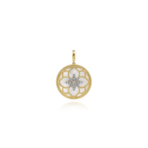 Gabriel & Co. Floral Bujukan Diamond and Mother of Pearl Medallion Pendant-Gabriel & Co. Floral Bujukan Diamond and Mother of Pearl Medallion Pendant PT6625Y45WM