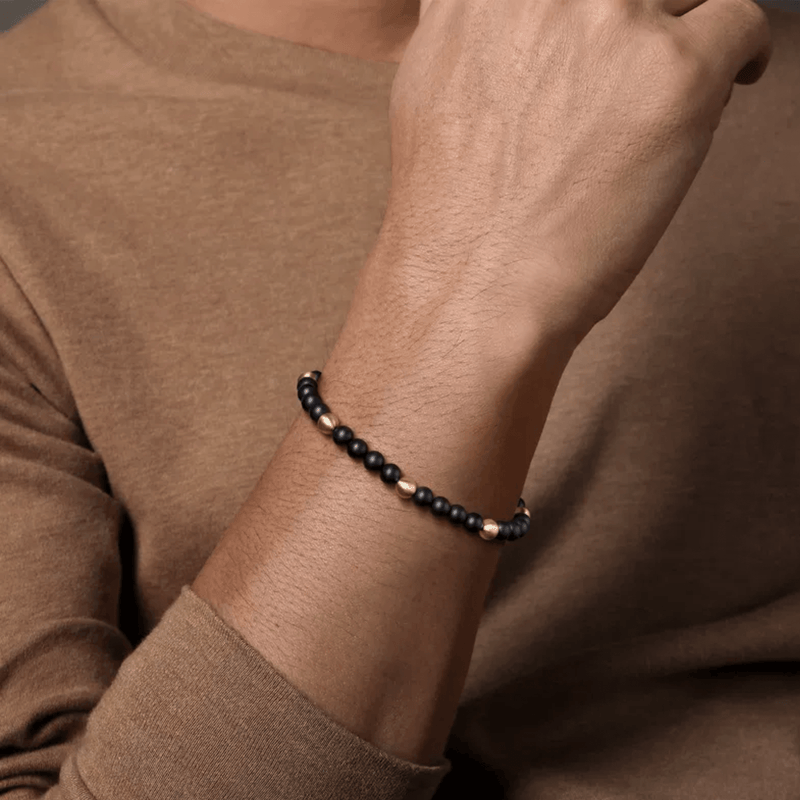 Gabriel & Co. Gold 6mm Black Titanium Sandblast Men's Beaded Bracelet-Gabriel & Co. 6mm Black Titanium Sandblast Men's Beaded Bracelet TBM2214TIY4JJJ