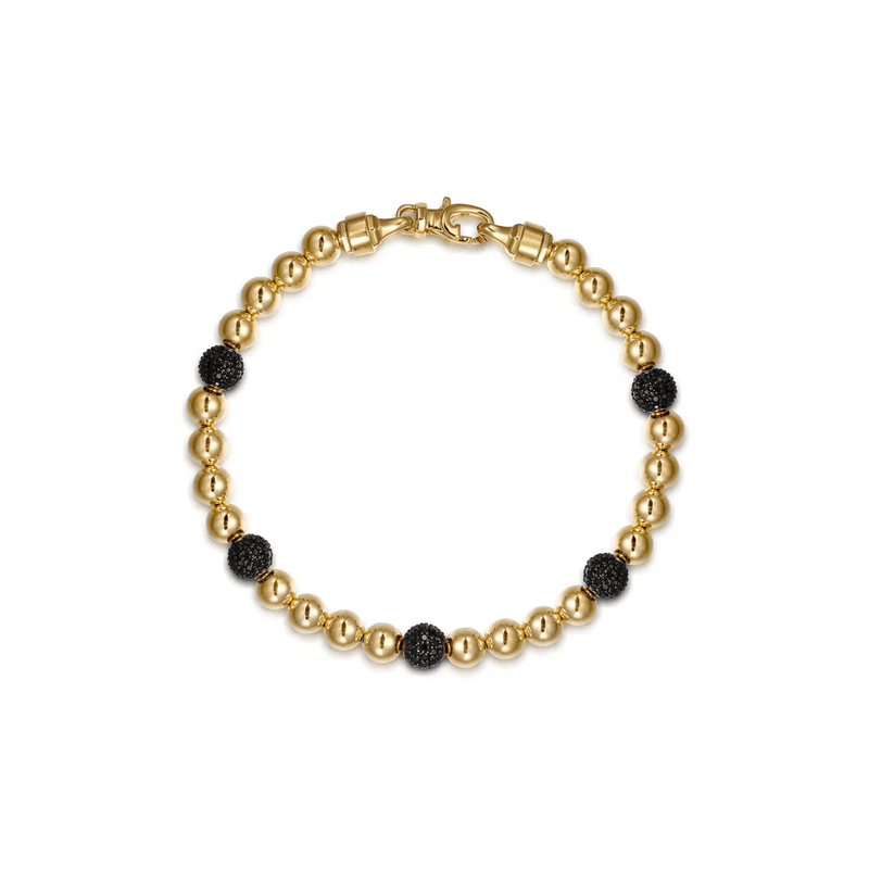 Gabriel & Co. Gold Black Diamond and 6mm Yellow Gold Beaded Mens Bracelet-Gabriel & Co. Gold Black Diamond and 6mm Yellow Gold Beaded Mens Bracelet TBM2180Y4JBD