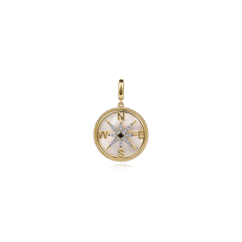 Gabriel & Co. Gold Diamond Blue Sapphire Compass Medallion Pendant-Gabriel & Co. Gold Diamond Blue Sapphire Compass Medallion Pendant PT6598Y45MC