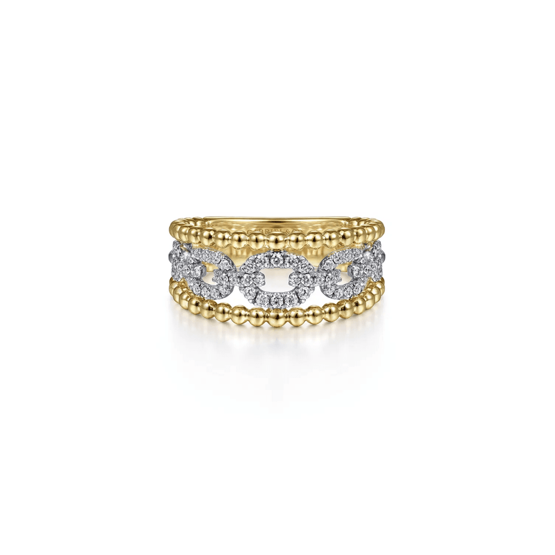 Gabriel & Co. Gold Pave Diamond Link and Bujukan Bead Ring-Gabriel & Co. Gold Pave Diamond Link and Bujukan Bead Ring LR51783M45JJ