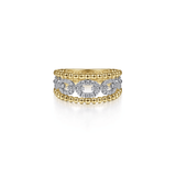 Gabriel & Co. Gold Pave Diamond Link and Bujukan Bead Ring-Gabriel & Co. Gold Pave Diamond Link and Bujukan Bead Ring LR51783M45JJ