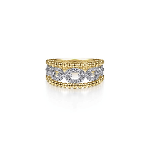 Gabriel & Co. Gold Pave Diamond Link and Bujukan Bead Ring-Gabriel & Co. Gold Pave Diamond Link and Bujukan Bead Ring LR51783M45JJ
