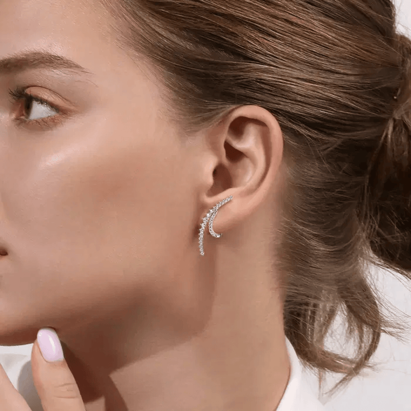 Gabriel & Co. Graduating Diamond Spike J Hoop Stud Earrings-Gabriel & Co. Graduating Diamond Spike J Hoop Stud Earrings - EG15358W45JJ