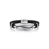 Gabriel & Co. Leather Bangle with Black Spinel Wave ID Bangle-Gabriel & Co. Leather Bangle with Black Spinel Wave ID Bangle - BGM2203 - 72SVJBS