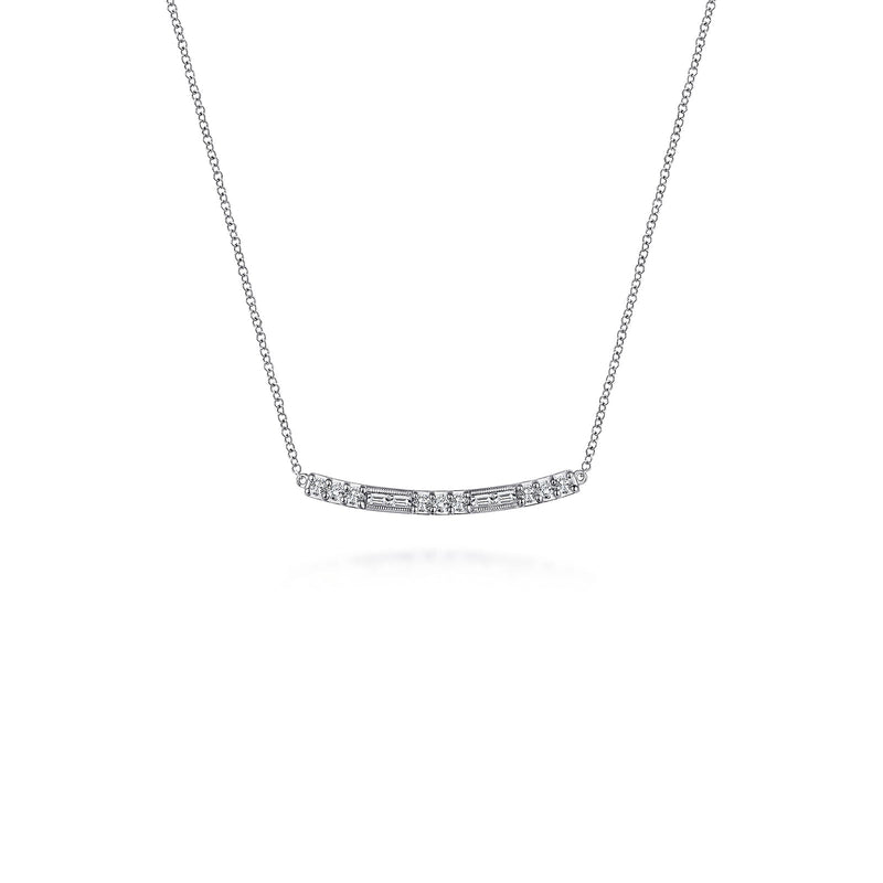 Gabriel & Co. Round and Baguette Diamond Curved Bar Necklace-Gabriel & Co. Round and Baguette Diamond Curved Bar Necklace - NK5791W45JJ