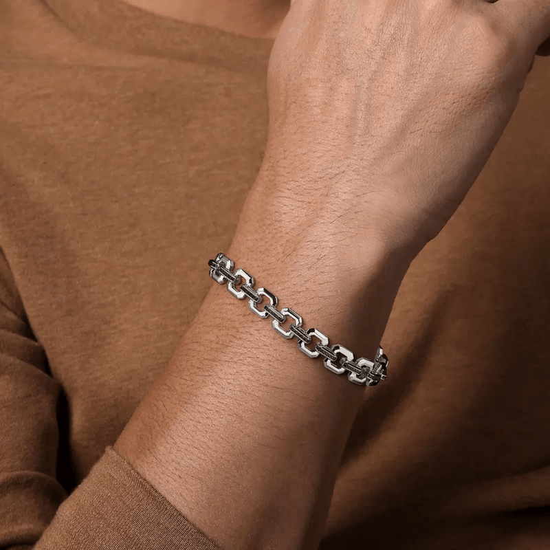 Gabriel & Co. Sterling Silver Men's Link Chain Tennis Bracelet with Black Spinel Connectors-Gabriel & Co. Sterling Silver Men's Link Chain Tennis Bracelet with Black Spinel Connectors TBM4825-8SVJBS