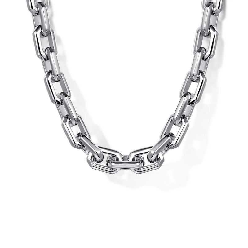 Gabriel & Co. Sterling Silver Solid Faceted Men's Link Chain Necklace-Gabriel & Co. Sterling Silver Solid Faceted Men's Link Chain Necklace NKM7350-22SVJJJ