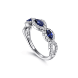 Gabriel & Co. Twisted Diamond Rows and Sapphire Marquise Stones Ring-Gabriel & Co. Twisted Diamond Rows and Sapphire Marquise Stones Ring - LR50257W45SA