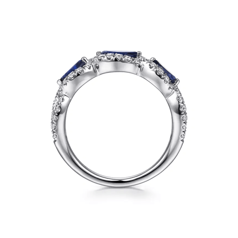 Gabriel & Co. Twisted Diamond Rows and Sapphire Marquise Stones Ring-Gabriel & Co. Twisted Diamond Rows and Sapphire Marquise Stones Ring - LR50257W45SA