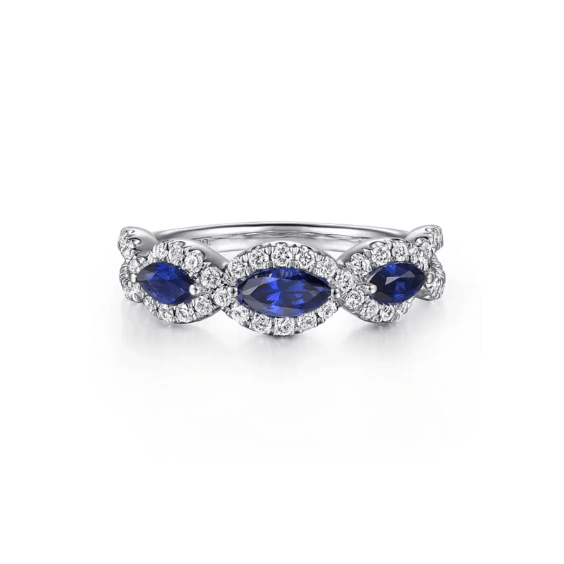 Gabriel & Co. Twisted Diamond Rows and Sapphire Marquise Stones Ring-Gabriel & Co. Twisted Diamond Rows and Sapphire Marquise Stones Ring - LR50257W45SA