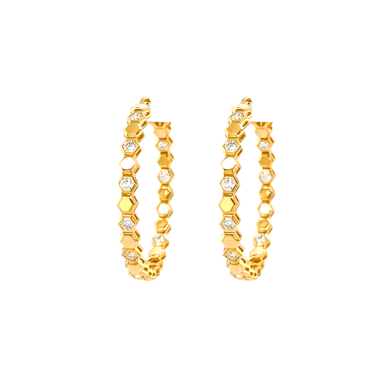 Honeycomb Diamond Hoop Earrings-Honeycomb Diamond Hoop Earrings - DENKA04649