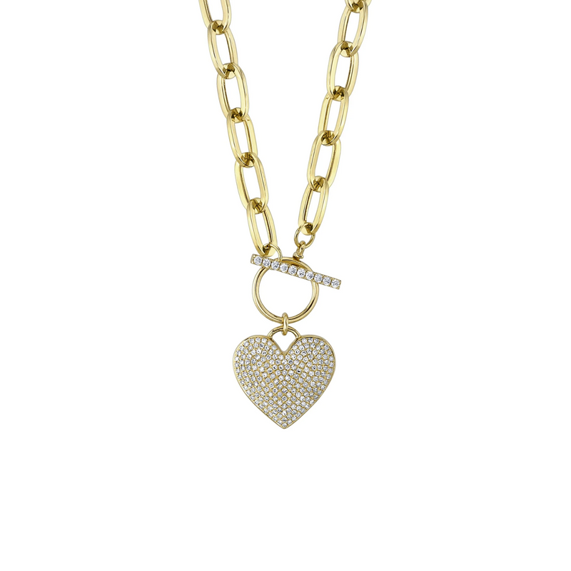 Shy Creation Diamond Pave Heart Paper Clip Link Necklace 0.50 CT-Shy Creation Diamond Pave Heart Paper Clip Link Necklace 0.50 CT - SC55022370