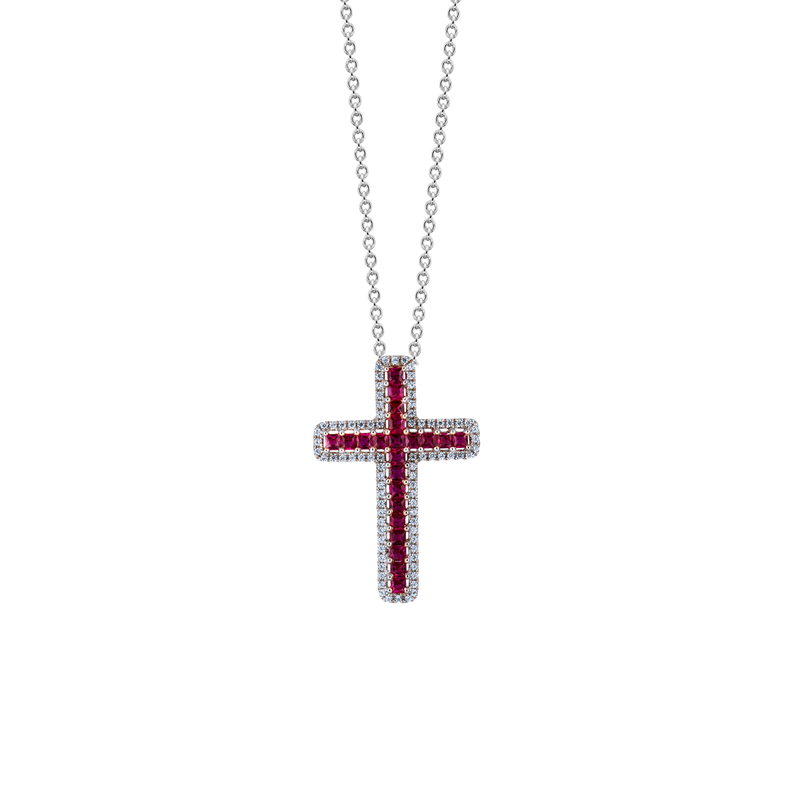 Ruby Diamond Cross Necklace-Ruby Diamond Cross Necklace