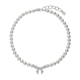 Mikimoto Akoya Cultured Pearl and Diamond Bow Charm Necklace-Mikimoto Akoya Cultured Pearl and Diamond Bow Charm Necklace - MNQ10109ADXW